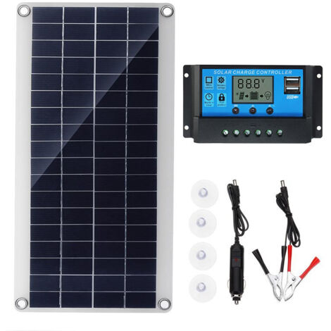 Panneau solaire 300W 12V, kit de panneau solaire, kit de chargeur de batterie avec régulateur de charge solaire 20A pour camping - car, yacht, extérieur, jardin, éclairage