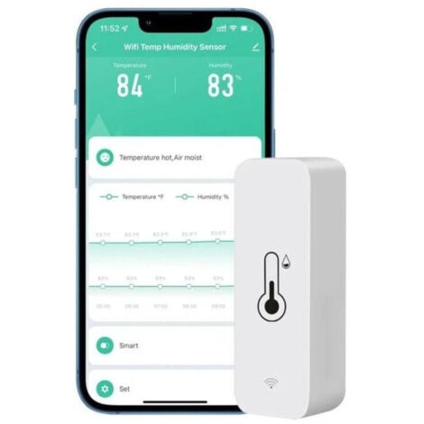 1 hygromètre WiFi pour voiture, maison, intérieur et extérieur - Capteur de température et d'humidité sans fil avec alerte d'application à distance, fonctionne avec l'application Tuya