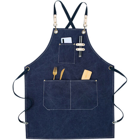 Tablier de cow-boy de haute qualité avec poches pour coiffeur, Tablier de travail multifonction en toile cirée imperméable, peintre, jardinier, styliste de coiffure pour femme et homme,bleu