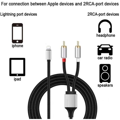 Froggen Câble RCA Pour IPhone, Lightning Mâle Vers 2RCA Mâle Y Auxiliaire Audio Câble Numérique Compatible Avec Lightning Amplificateur Enceinte HDTV Home Cinéma Vidéo Projecteur