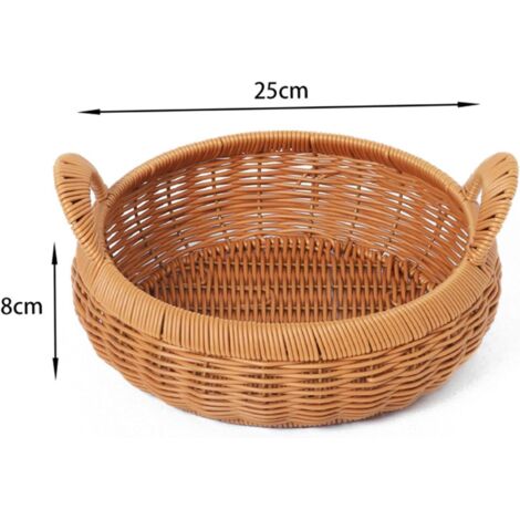Panier rond tressé à la main, plateau de rangement tressé à la main, corbeille à fruits pour bureau, 25 cm x 8 cm