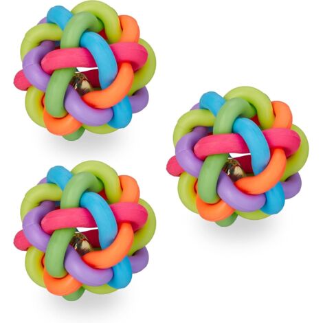 Jouet pour Chat et Chien en Lot de 3, Balle avec Clochette à l’intérieur, diamètre : 6cm, Multicolore