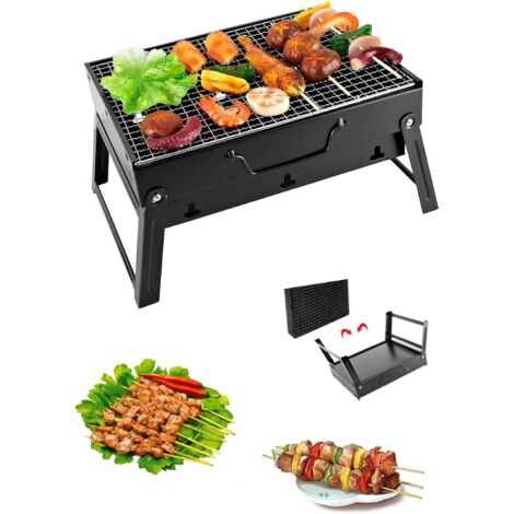 Barbecue au charbon portable 2 - 6 personnes, barbecue au charbon portable pliant barbecue en acier pour pique - nique, voyage, terrasse ou camping dans le jardin (43 x 29 x 23 cm) (1/5)
