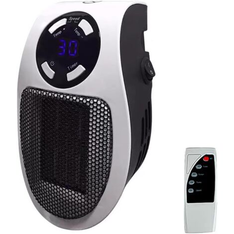 Chauffage d'appoint 500 W, mini chauffage d'appoint portable, chauffage céramique écoénergétique avec thermostat réglable, minuterie de 1 à 12 heures et plage de température de 15 à 32 °C, chauffage d