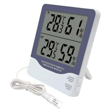Thermomètre numérique avec grand écran et affichage de la température intérieure et extérieure