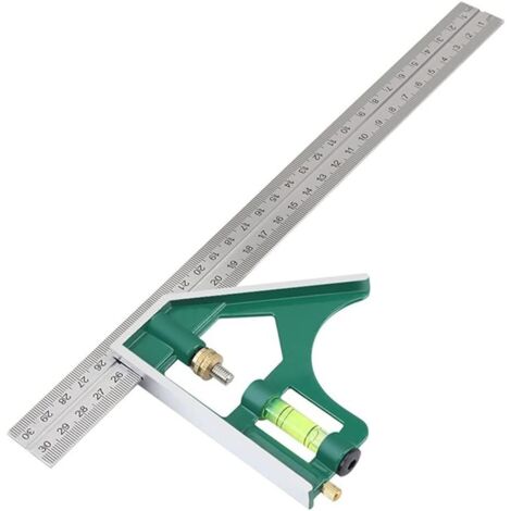 Règle d'angle combinée réglable en acier inoxydable, 45°/90° Multifonction universelle — 300 mm (12 pouces)