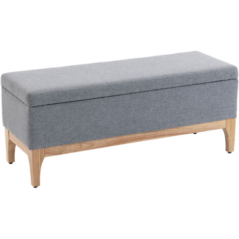 Banc de rangement, coffre de rangement avec couvercle amovible style scandinave, en tissu lin, 110 x 39 x 45 cm, gris (1/5)