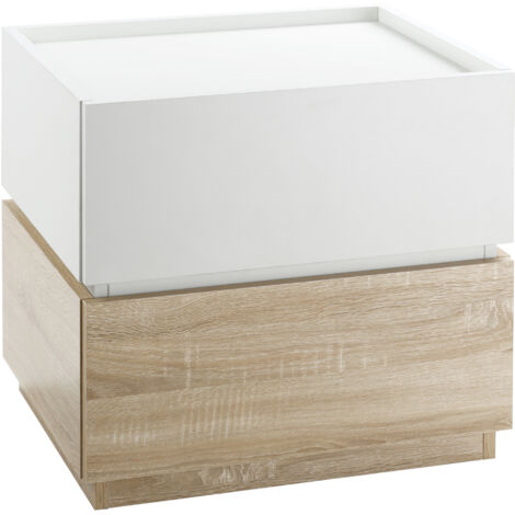 Table de chevet empilable table de nuit table d'appoint avec 2 tiroirs pour chambre à coucher, salon - blanc et naturel (1/5)