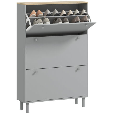 Meuble à chaussures 24 paires avec 3 tiroirs rabattables et étagères réglables, 80x23,5x121cm, gris (1/5)