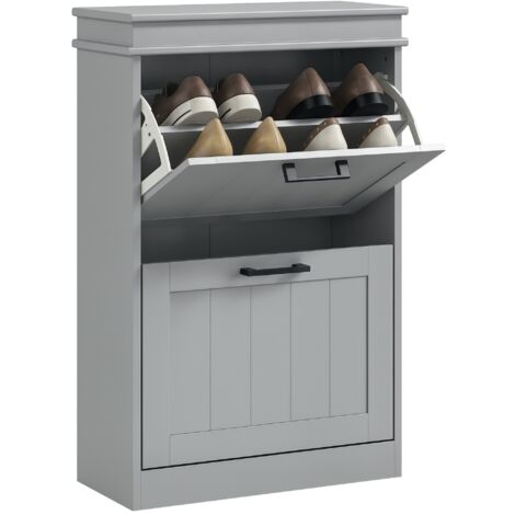 Meuble à chaussures, 2 portes abattants, étagères réglables, pour entrée, couloir, 54 x 24 x 82,5 cm, gris (1/5)