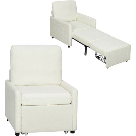 Fauteuil convertible 1 place, fauteuil-lit avec rangement caché, assise large et rembourrée, 72 x 85,5 x 91 cm, crème
