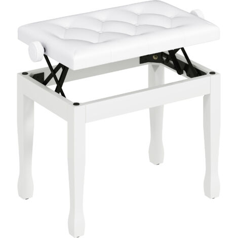 Banc de piano, banc de clavier réglable en hauteur en bois massif, siège rembourré, 64 x 35 x 45-55 cm, blanc (1/5)