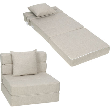 Chauffeuse canapé-lit convertible fauteuil 1 place avec 1 coussin déhoussable, tissu beige