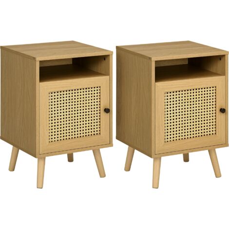 Table de chevet table de nuit avec placard porte cannage et niche design vintage 39 x 35 x 60 cm naturel (1/5)