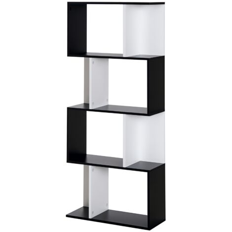 Bibliothèque à 5 niveaux, meuble de rangement en forme de S avec étagères, étagère de rangement pour salon, chambre bureau, 60 x 24 x 148 cm, noir, blanc (1/5)