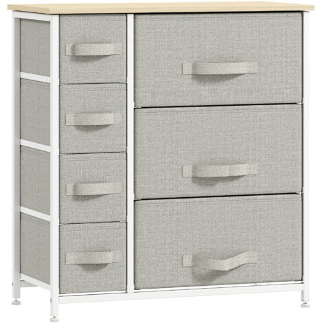 Commode 7 tiroirs en tissu, chiffonnier, meuble de rangement moderne, cadre en acier, 63,5 x 30 x 71 cm, gris