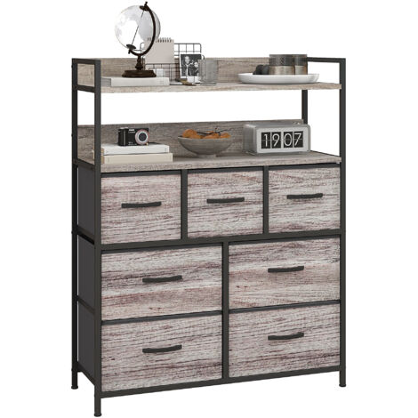 Meuble de rangement commode 7 tiroirs en tissu pliables et amovibles étagères ouvertes, gris