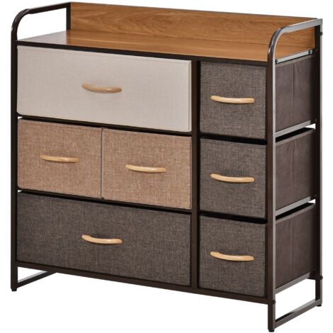 Commode 7 tiroirs meuble de rangement tiroir en tissu pliant - structure acier noir - 80L x 29l x 78,5H cm, multicolore (1/5)