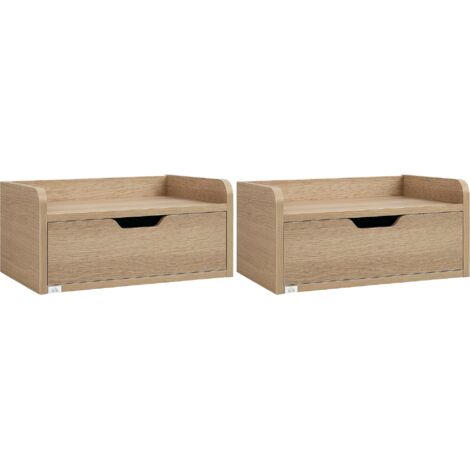 Lot de 2 tables de chevet murales tables de nuit suspendues tiroir plateau aspect bois dim. 40L x 30l x 19,5H cm