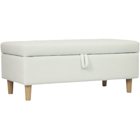 Tabouret rembourré avec espace de rangement, pieds en bois, revêtement en tissu doux, blanc crème