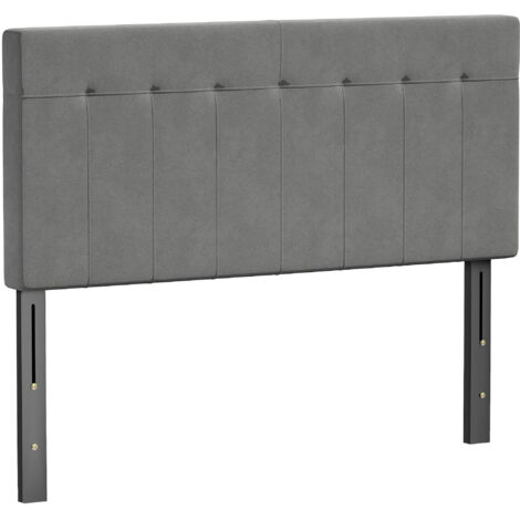 Tête de lit réglable en hauteur (3 positions), pieds en métal, aspect velours, pour chambre à coucher, 140 x 10 x 106/116/126 cm, gris (1/5)