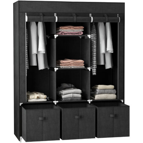 Armoire en tissu non tissé, pliable, avec 3 tiroirs, 125 cm x 43 cm x 162,5 cm, noire (1/5)