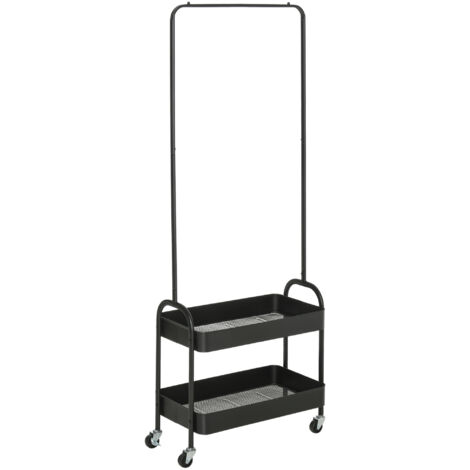 Portant à vêtements en métal avec étagère à chaussures, mobile, autoportant, noir