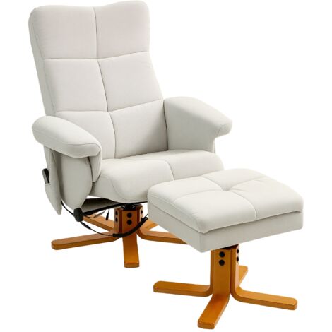 Fauteuil de massage inclinable avec repose-pieds, inclinaison à 145°, polyester, 80 x 86 x 99 cm, blanc crème (1/5)