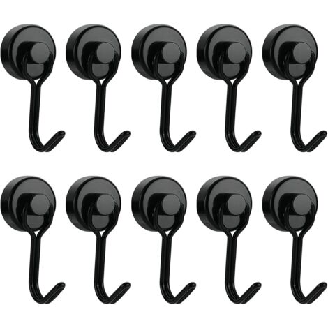 Crochets magnétiques, cintres magnétiques ultra-résistants, aimants puissants pour suspension sur réfrigérateur, Capacité de charge maximale : 15 kg, Noir, Lot de10