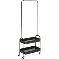 Portant à vêtements en métal avec étagère à chaussures, mobile, autoportant, noir