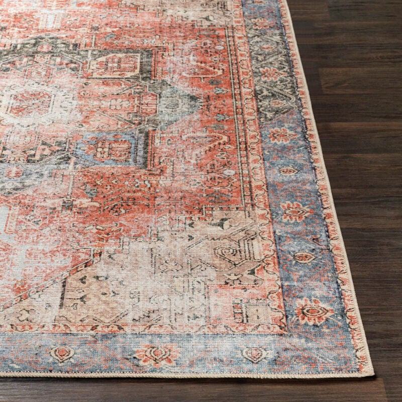 SURYA Tappeto Lavabile in Lavatrice Soggiorno Vintage Orientale Rosso e Blu  200 x 275 cm