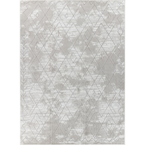 SURYA Tappeto Salotto a Pelo Corto Soggiorno Berbero Etnico Bianco e Grigio  80 x 150 cm