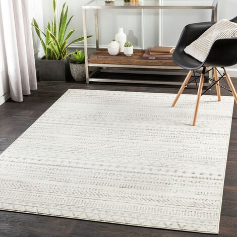 SURYA Tappeto Salotto a Pelo Lungo Soggiorno Shaggy Bohemien Bianco e  Grigio 160 x 220 cm