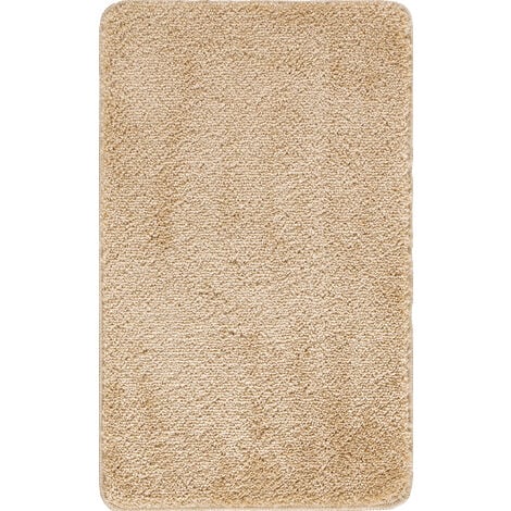 SURYA Tappeto Bagno a Pelo Lungo Lavabile con antiscivolo Unicolore Chic  Beige 80 x 50 cm