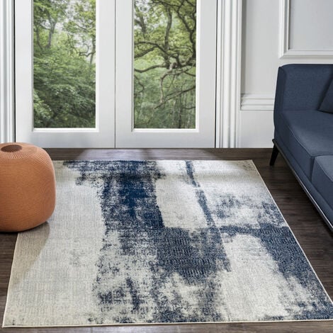 SURYA Teppich Kurzflor Wohnzimmer Design Modern Stil Abstrakt Blau und Grau  120 x 170 cm