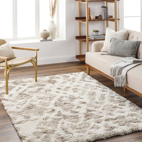 SURYA Teppich Hochflor Wohnzimmer Soft Weich Shaggy Design Modern Stil  Abstrakt Weiß und Beige 160 x