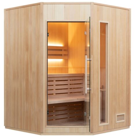 ZEN Dampfsauna Eckig - 3/4 Personen - Frankreich Sauna - 150 x 150 x 200 cm - Fichtenholz - Komplettpaket 4.5kW (1/5)