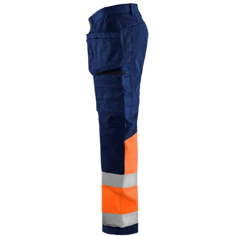 Pantaloni artigianali Blaklader +STRETCH con tasca flottante ad alta  visibilità Marina / Arancione 52