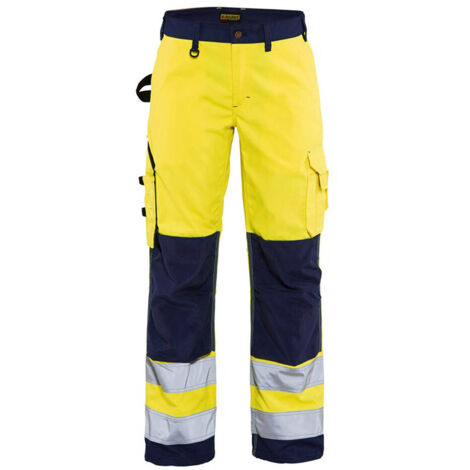 Pantaloni da lavoro da donna ad alta visibilità con rinforzo in Cordura  Blaklader Giallo / Marina 46