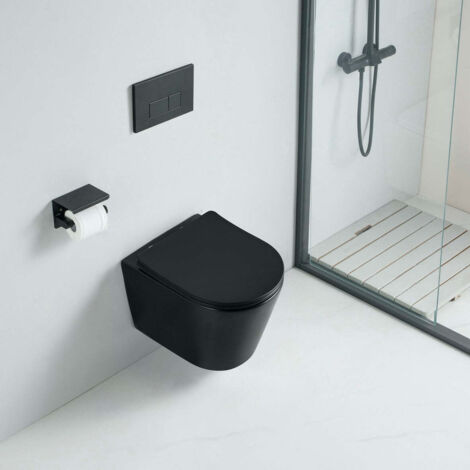 WC Sospeso Senza Bordo Nero Con Bidet - Vaso Ceramica Design Moderno | Sedile Soft-Close E Sciacquone Tornado - Foto 9