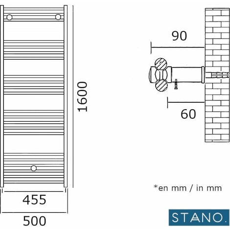 Scalda Asciugamani da Parete Slidre Radiatore Scaldasalviette ad Acqua  Calda 120 x 50 cm - Bianco [neu.haus]