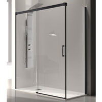 Parete doccia fissa + 1 porta scorrevole GLASÉ profilo nero opaco 155 cm