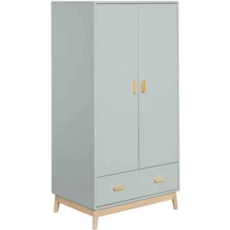 Kleiderschrank Mobili Rebecca Kala 175x80x55 MDF Kiefer Aquagrün Braun Skandinavisch Zu Montieren