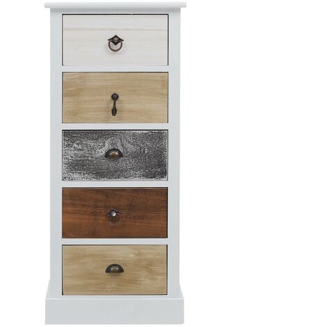 Rebecca Mobili Kommode Möbel 5 Schubladen Holz Braun Beige Retro 84x37x27