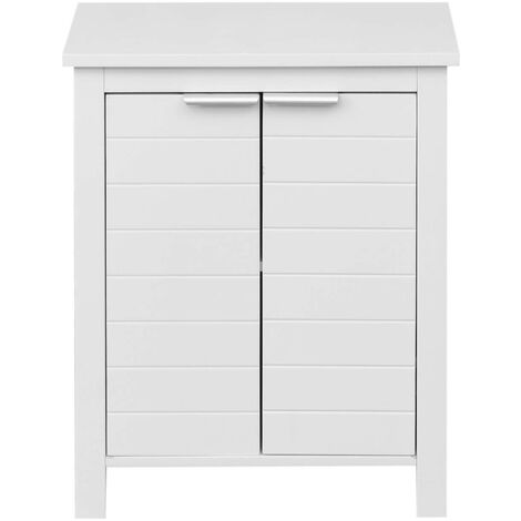Rebecca Mobili Weißes Holz bodenstehender platzsparender Badezimmerschrank 2 Türen 2 Einlegeböden Modern (1/5)