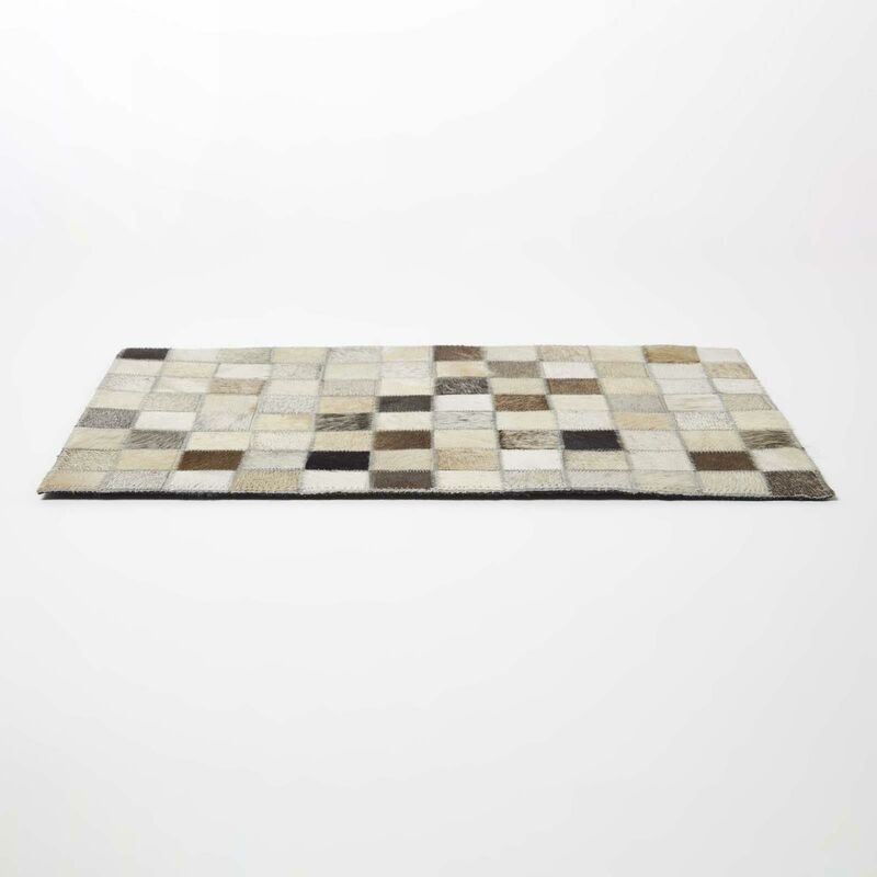 4er-Set Leder-Tischsets Mit Fell – Patchwork Karo-Design, 46x30 Cm, Abwischbar