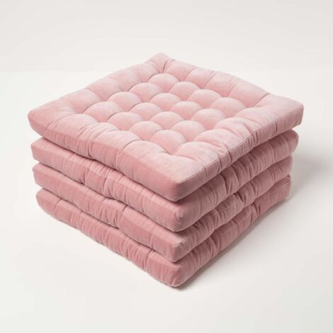 HOMESCAPES 4er-Set Samt-Stuhlkissen 40x40 cm - rosa Baumwollsamt