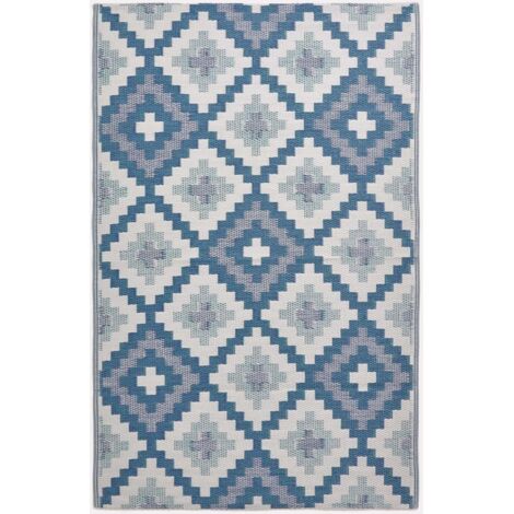HOMESCAPES Outdoor-Teppich Mia aus Polypropylen mit blauem Muster, 150 x 240 cm