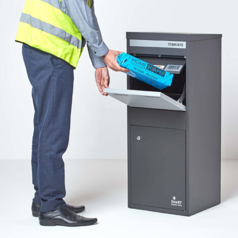 SMART PARCEL BOX™ Paketbriefkasten Paketkasten Standbriefkasten Paketbox, Entnahme hinten & vorne, Grau