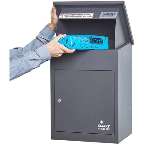 SMART PARCEL BOX™ Wand-Paketkasten Paketbox Paketbriefkasten Postkaten, Entnahme vorne, Grau